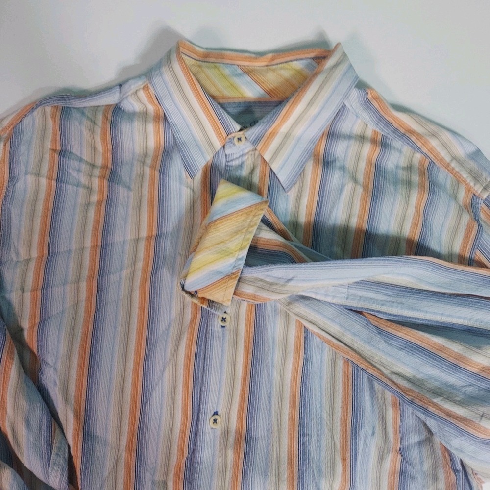 Tommy‎ Bahama Shirt Men's L Long Sleeve Striped Button Down Flip Cuffs